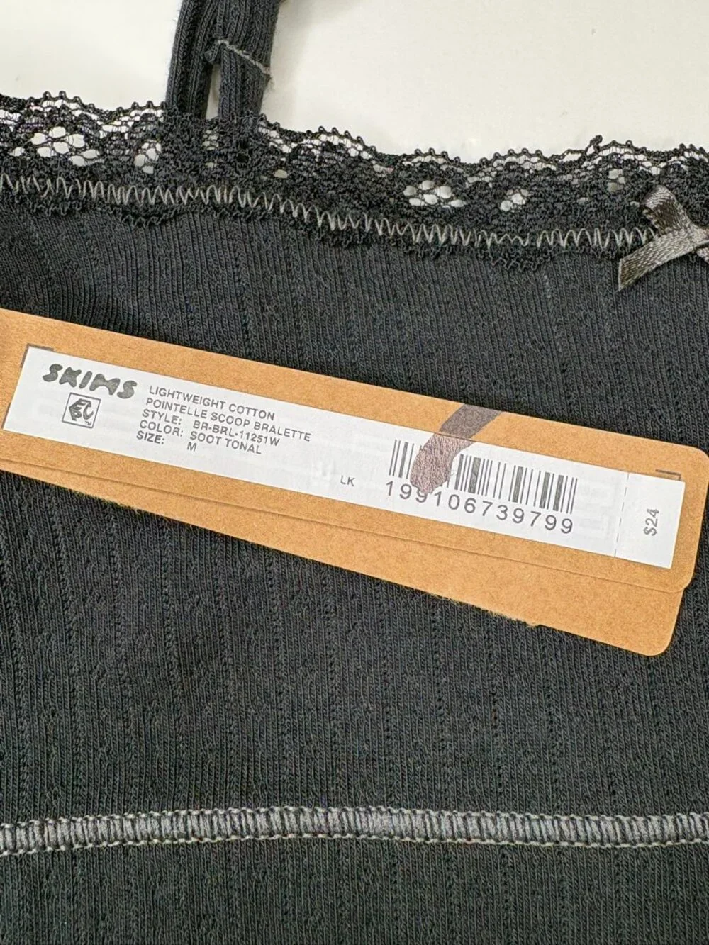 Skims Lightweight Stretch Cotton Pointelle Bralette – Soot Tonal – Medium – NWT - Picture 4 of 7
